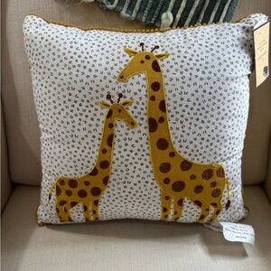 NWT Decorative Throw Pillow Embroidered‎ Giraffes Nursey Mustard Piping